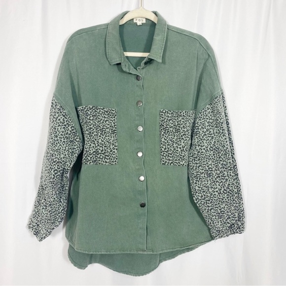 POL Vintage Style Hi-Low Leopard Cheetah
Shacket Shirt Jacket: Olive Army Green - Picture 5 of 8